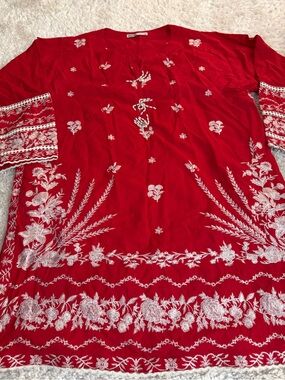 Embroidered Red Tunic Top - Women's Tunic